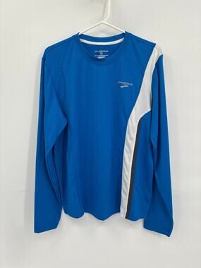 Brooks Running Blue Long Sleeve T-Shirt White Stripe Workout size Medium